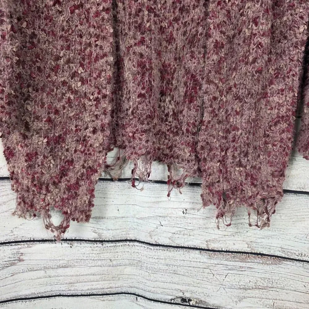 BKE Burgundy Open Knit Cardigan Women’s Medium Fringe Hem